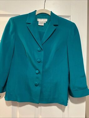 Maggy London Women's Teal Button-Front Silk Suit